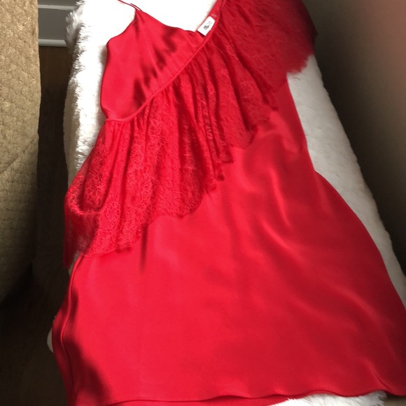 NWOT DVF Red Draped Lace MIDI Length Spaghetti strap and Lace Dress Size 12 - Picture 4 of 8